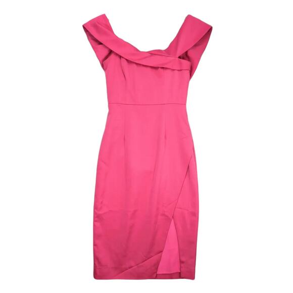 Revolve NBD Hot Pink Satin Bodycon Cocktail Mini Dress, Size XXS Off-Shoulder - Picture 1 of 7